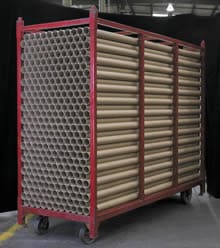 Paper cores on a returnable cart