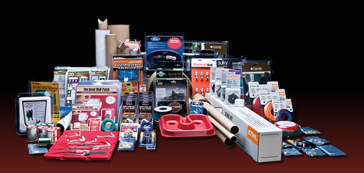 An array of our products including paper tubes, thermoforming, blister packaging and more