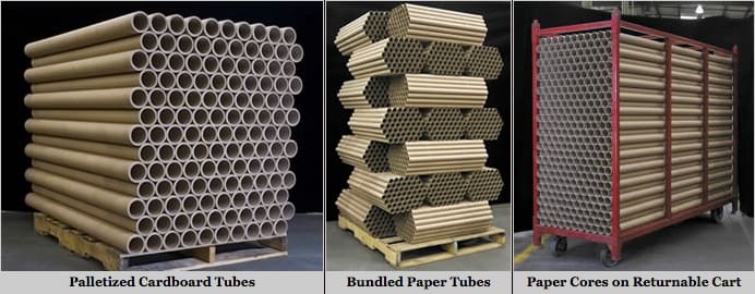 Palletized and bundled cardboard tubes from Valk Industries